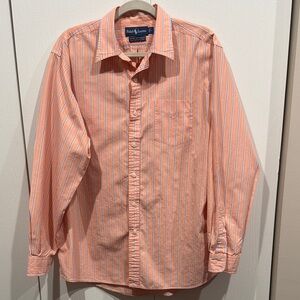 Ralph Lauren Men's Light Orange and White Striped Shirt Size Lg